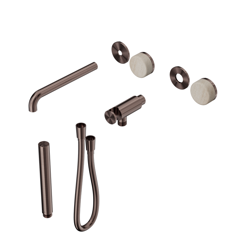 Serenity Progressive Shower System With Spout With Rome Travertine Handle And Slim Shower Trim Kit Only Brushed Bronze