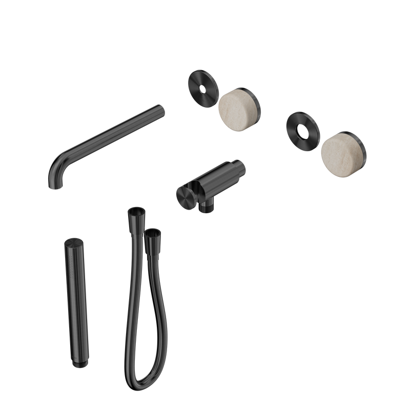 Serenity Progressive Shower System With Spout With Rome Travertine Handle And Slim Shower Trim Kit Only Gun Metal