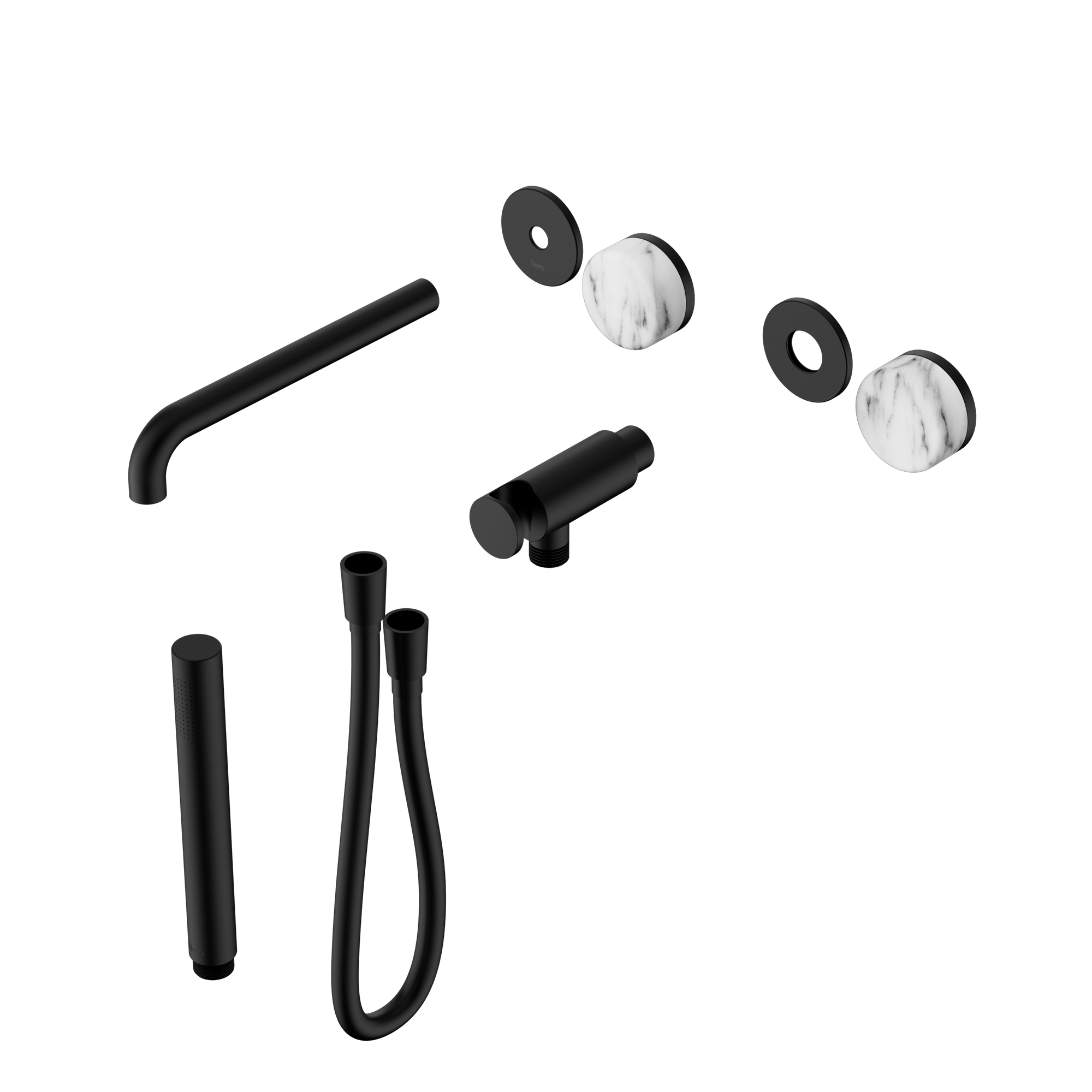Serenity Progressive Shower System With Spout With Arabescato Corchia Handle And Slim Shower Trim Kit Only Matte Black