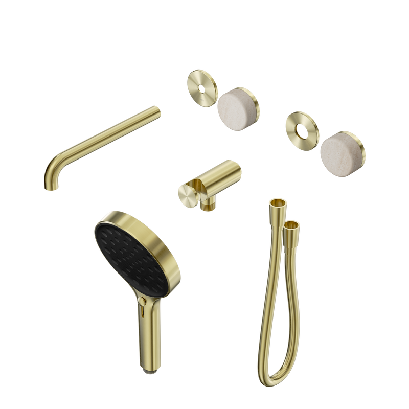 Serenity Progressive Shower System With Spout With Rome Travertine Handle And Serenity Hand Shower Trim Kit Only Brushed Gold