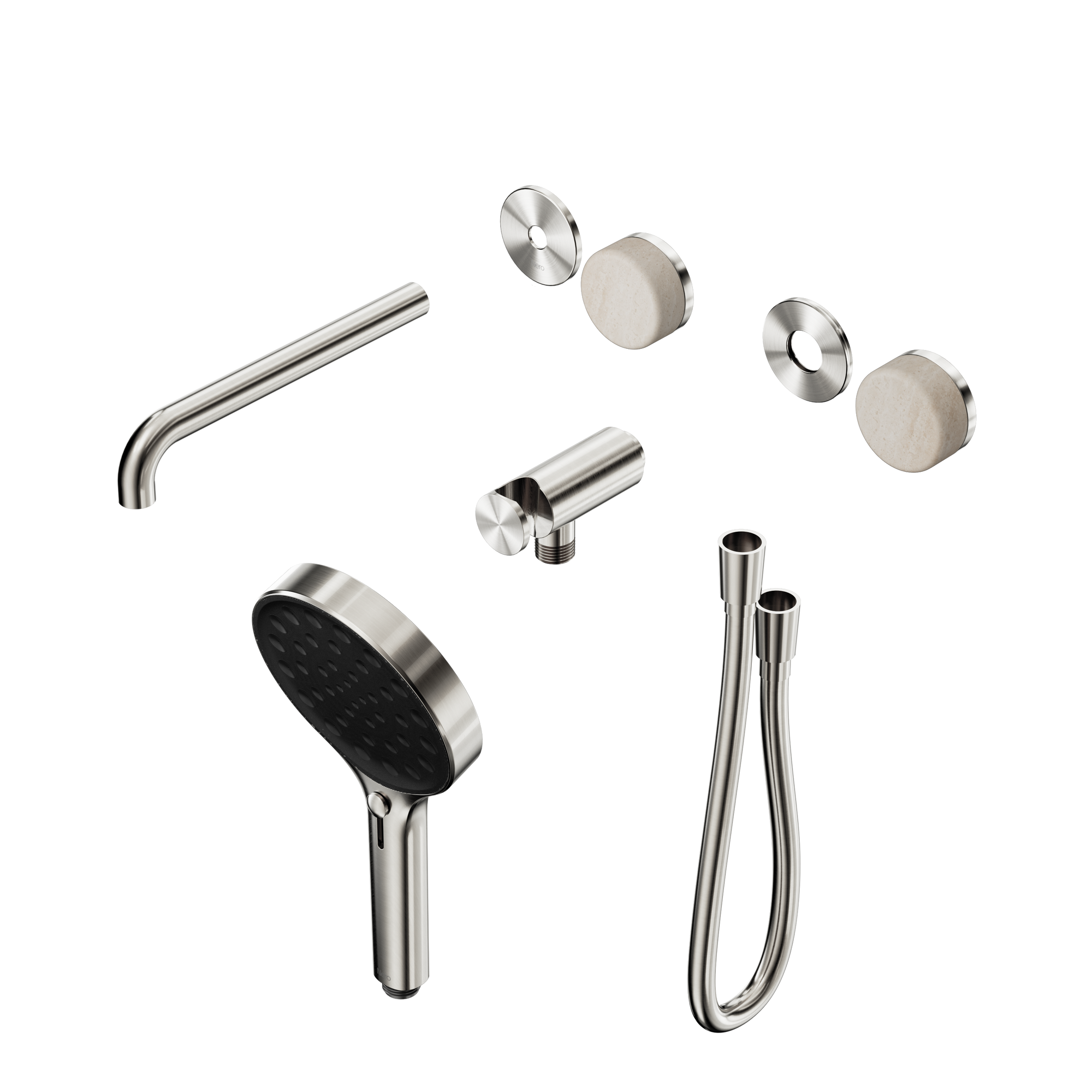 Serenity Progressive Shower System With Spout With Rome Travertine Handle And Serenity Hand Shower Trim Kit Only Brushed Nickel