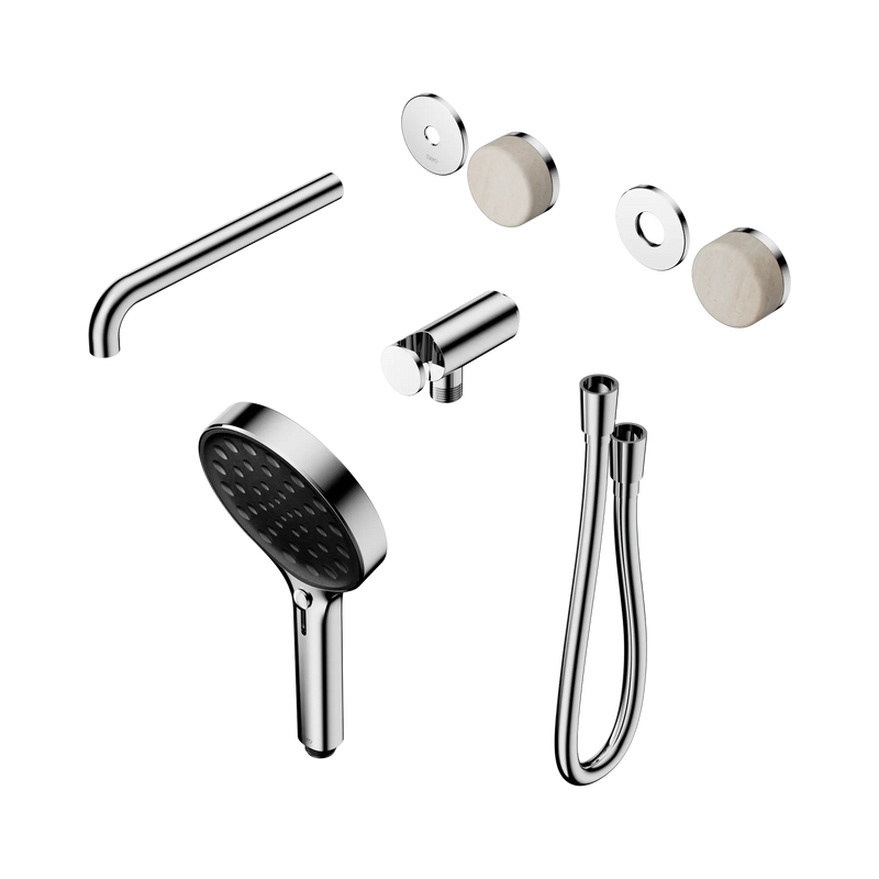 Serenity Progressive Shower System With Spout With Rome Travertine Handle And Serenity Hand Shower Trim Kit Only Chrome