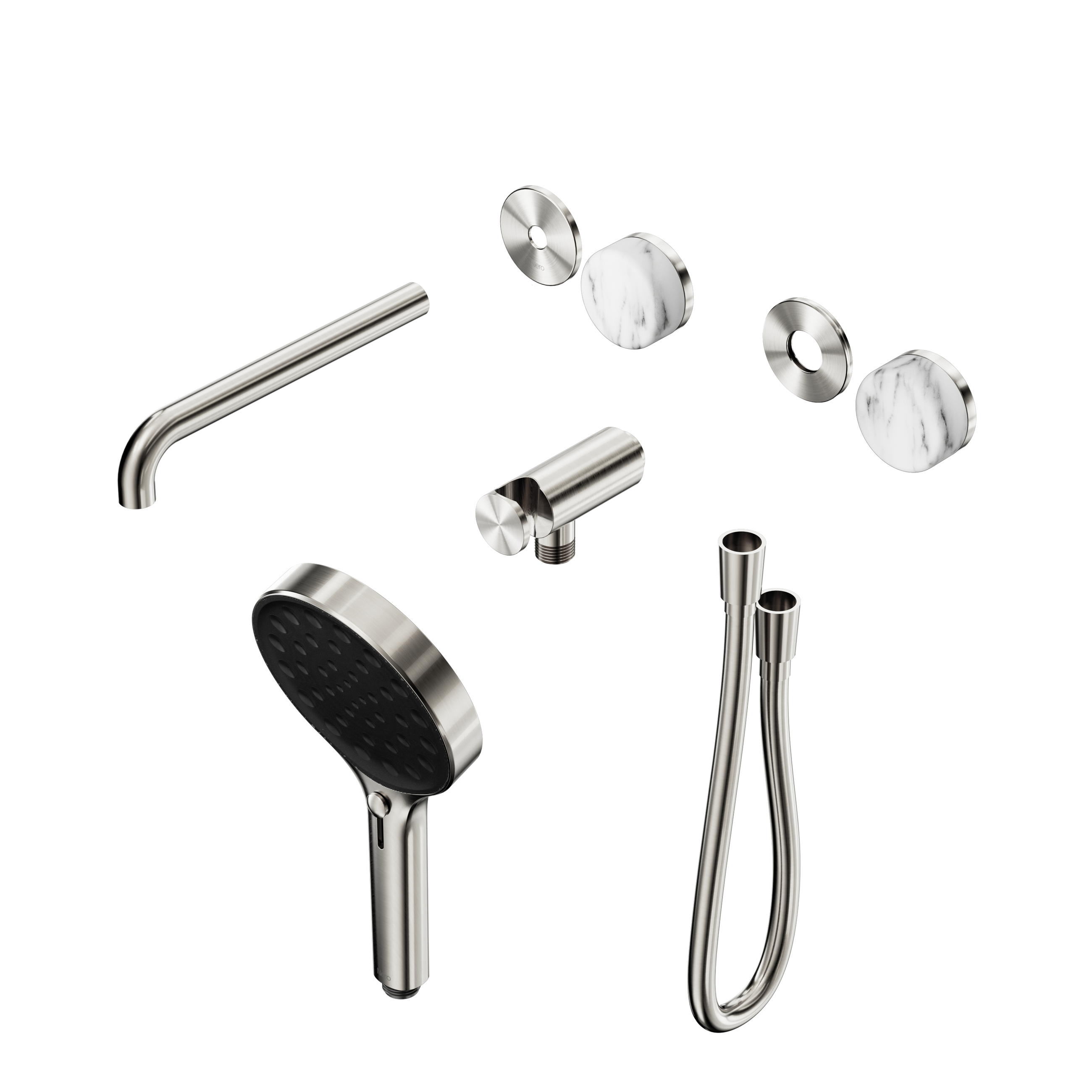 Serenity Progressive Shower System With Spout With Arabescato Corchia Handle And Serenity Hand Shower Trim Kit Only Brushed Nickel