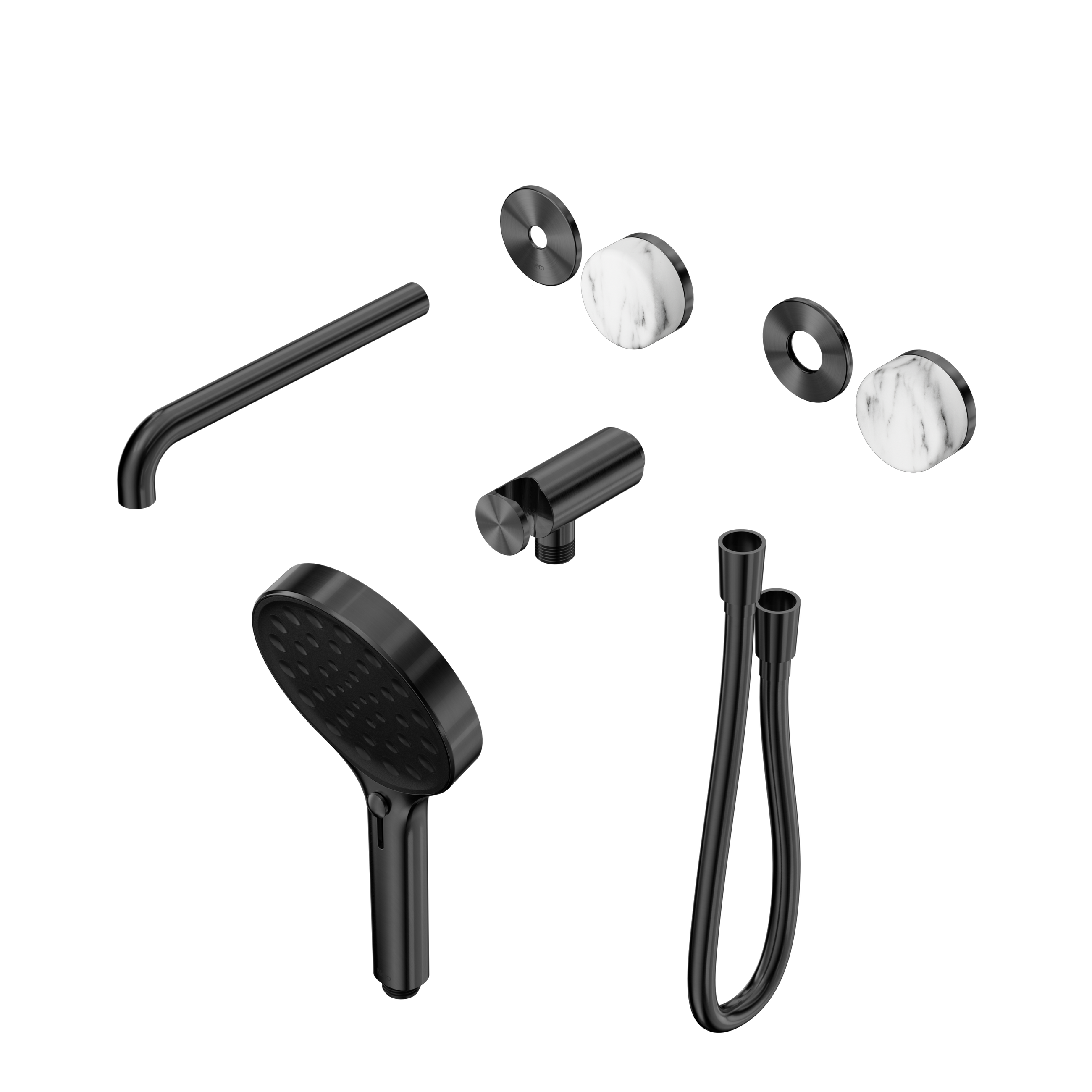 Serenity Progressive Shower System With Spout With Arabescato Corchia Handle And Serenity Hand Shower Trim Kit Only Gun Metal
