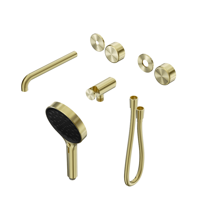 Serenity Progressive Shower System With Spout With Metal Handle And Serenity Hand Shower Trim Kit Only Brushed Gold