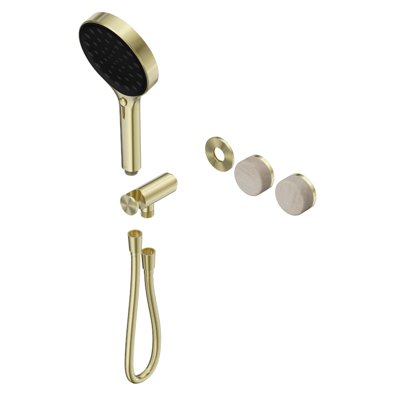 Serenity Progressive Shower System With Rome Travertine Handle And Serenity Hand Shower Trim Kit Only Brushed Gold