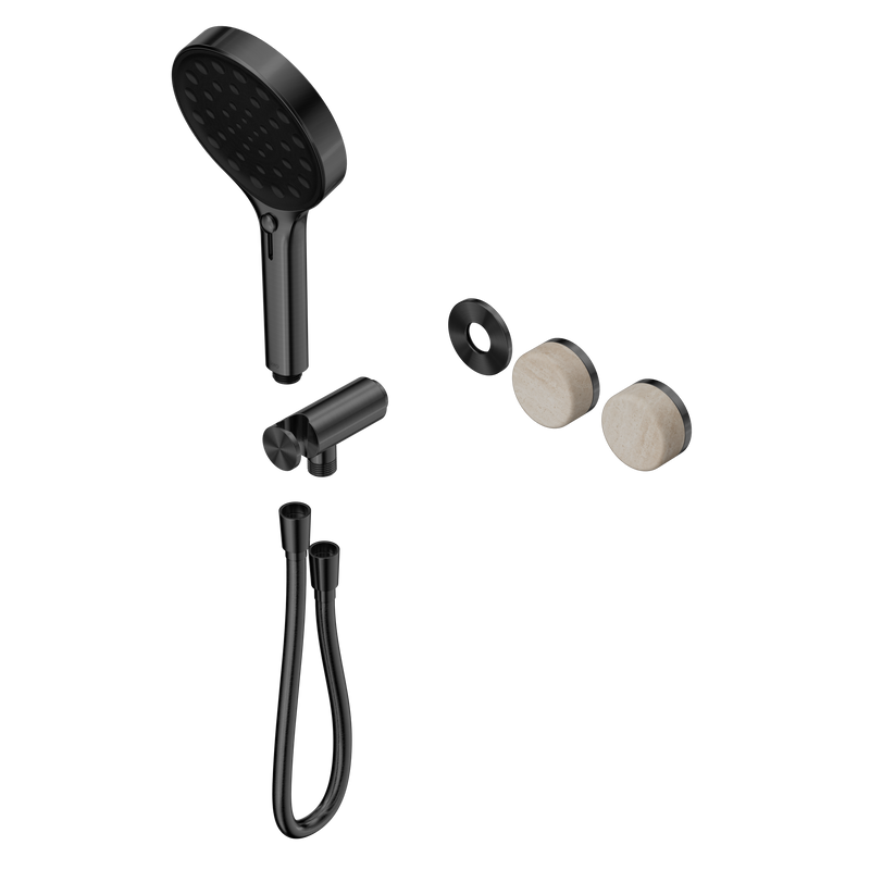 Serenity Progressive Shower System With Rome Travertine Handle And Serenity Hand Shower Trim Kit Only Gun Metal
