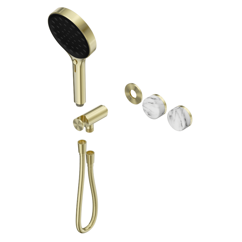 Serenity Progressive Shower System With Arabescato Corchia Handle And Serenity Hand Shower Trim Kit Only Brushed Gold