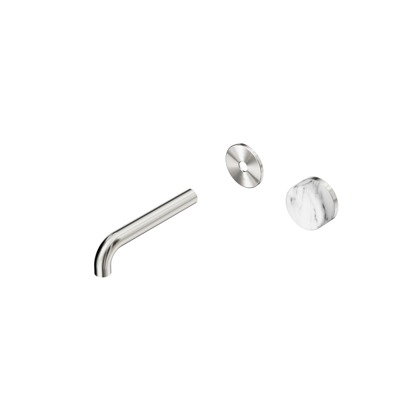 Serenity Progressive Wall Basin Mixer 160mm Spout With Arabescato Corchia Handle Trim Kit Only Brushed Nickel