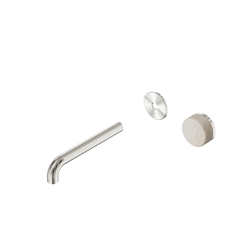 Serenity Progressive Wall Basin Mixer 185mm Spout With Rome Travertine Handle Trim Kit Only Brushed Nickel