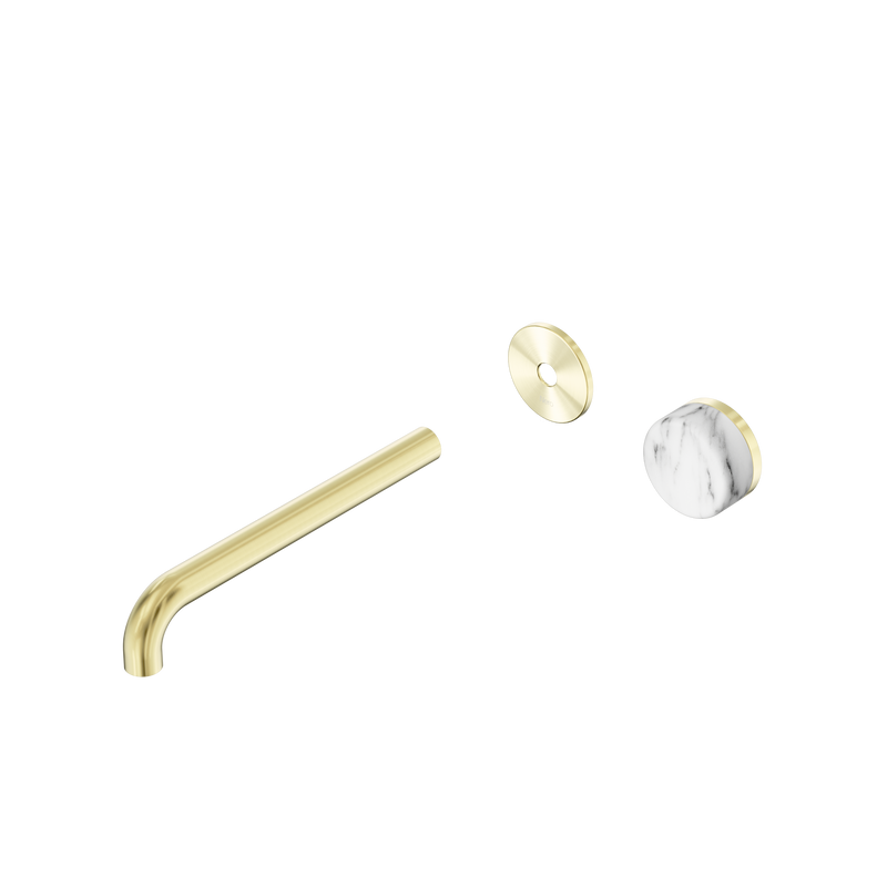 Serenity Progressive Wall Basin Mixer 220mm Spout With Arabescato Corchia Handle Trim Kit Only Brushed Gold