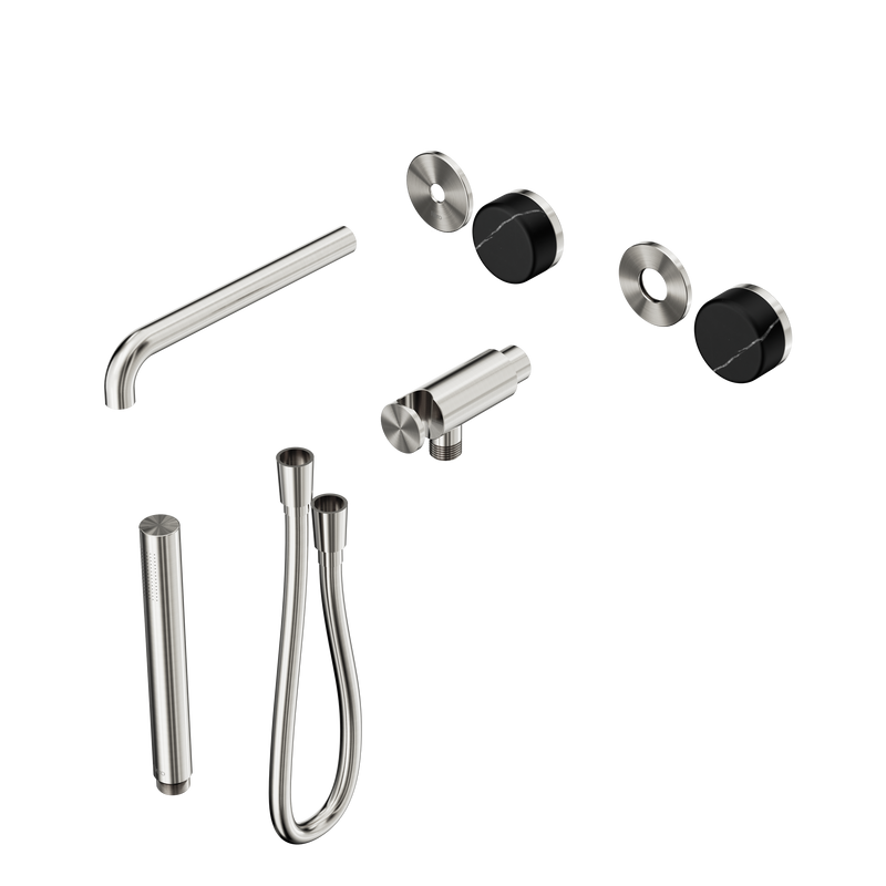 Serenity Progressive Shower System With Spout With Marquina Black Handle And Slim Shower Trim Kit Only Brushed Nickel
