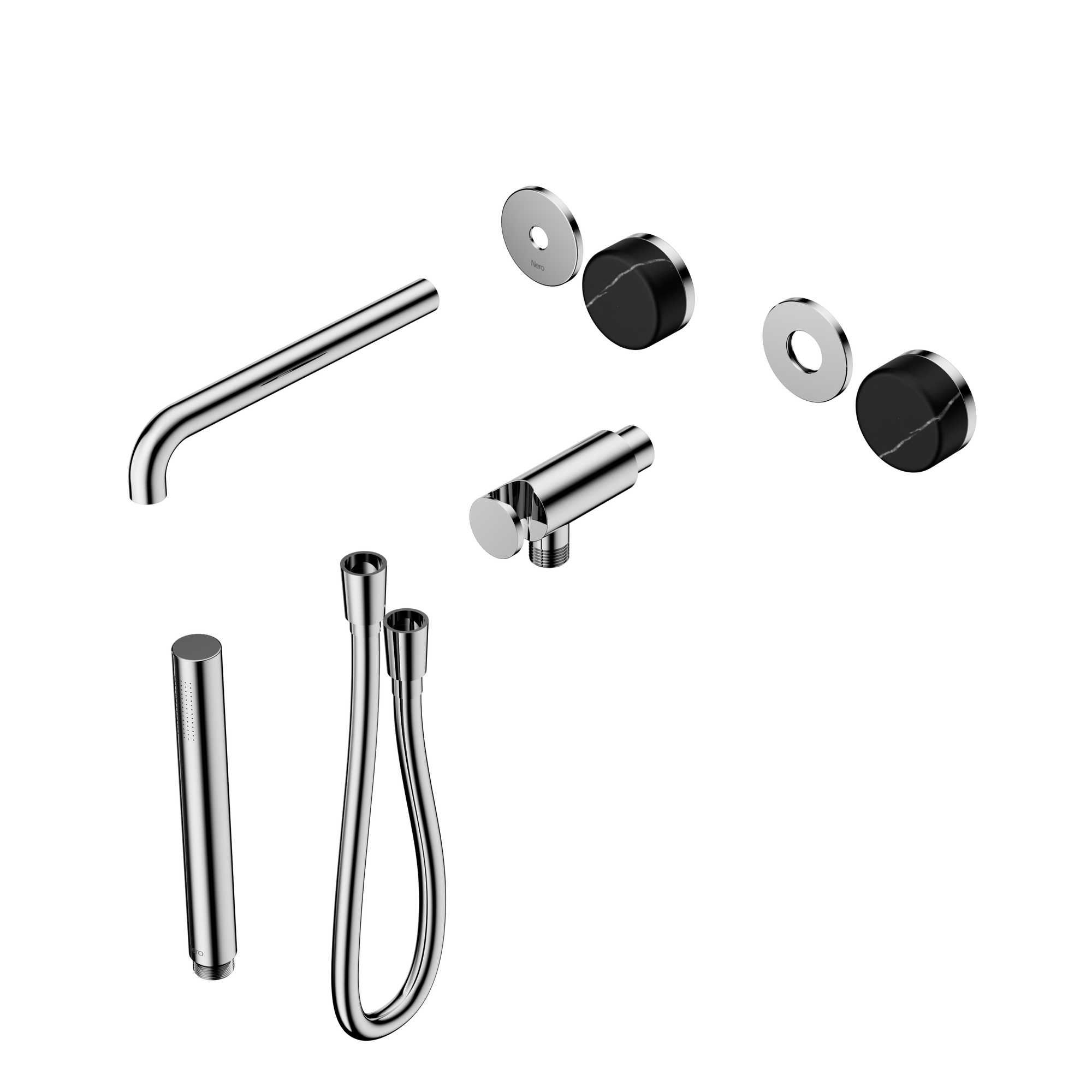 Serenity Progressive Shower System With Spout With Marquina Black Handle And Slim Shower Trim Kit Only Chrome