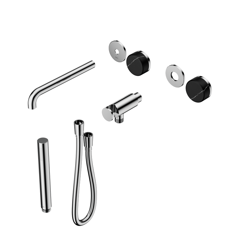 Serenity Progressive Shower System With Spout With Marquina Black Handle And Slim Shower Trim Kit Only Chrome