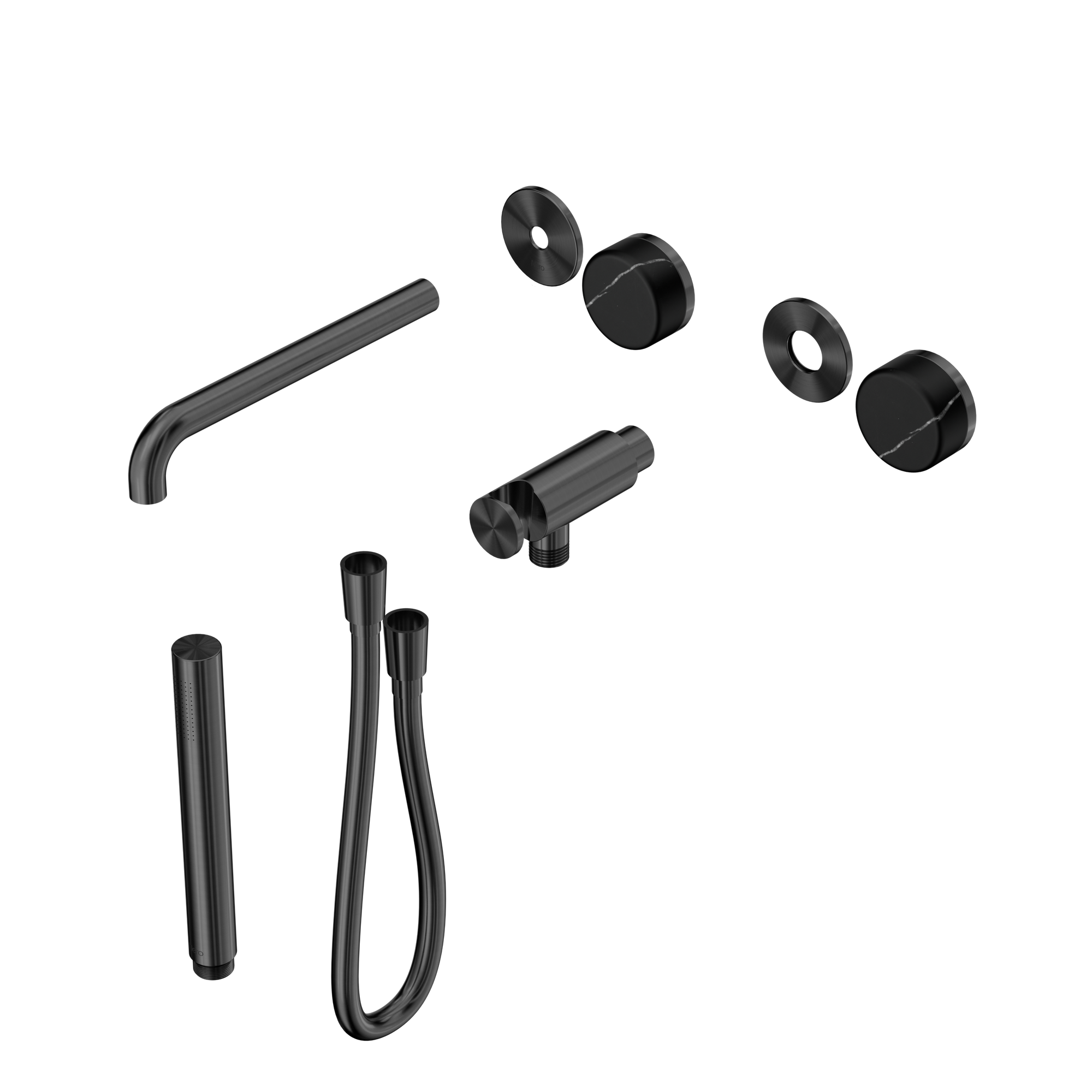 Serenity Progressive Shower System With Spout With Marquina Black Handle And Slim Shower Trim Kit Only Gun Metal