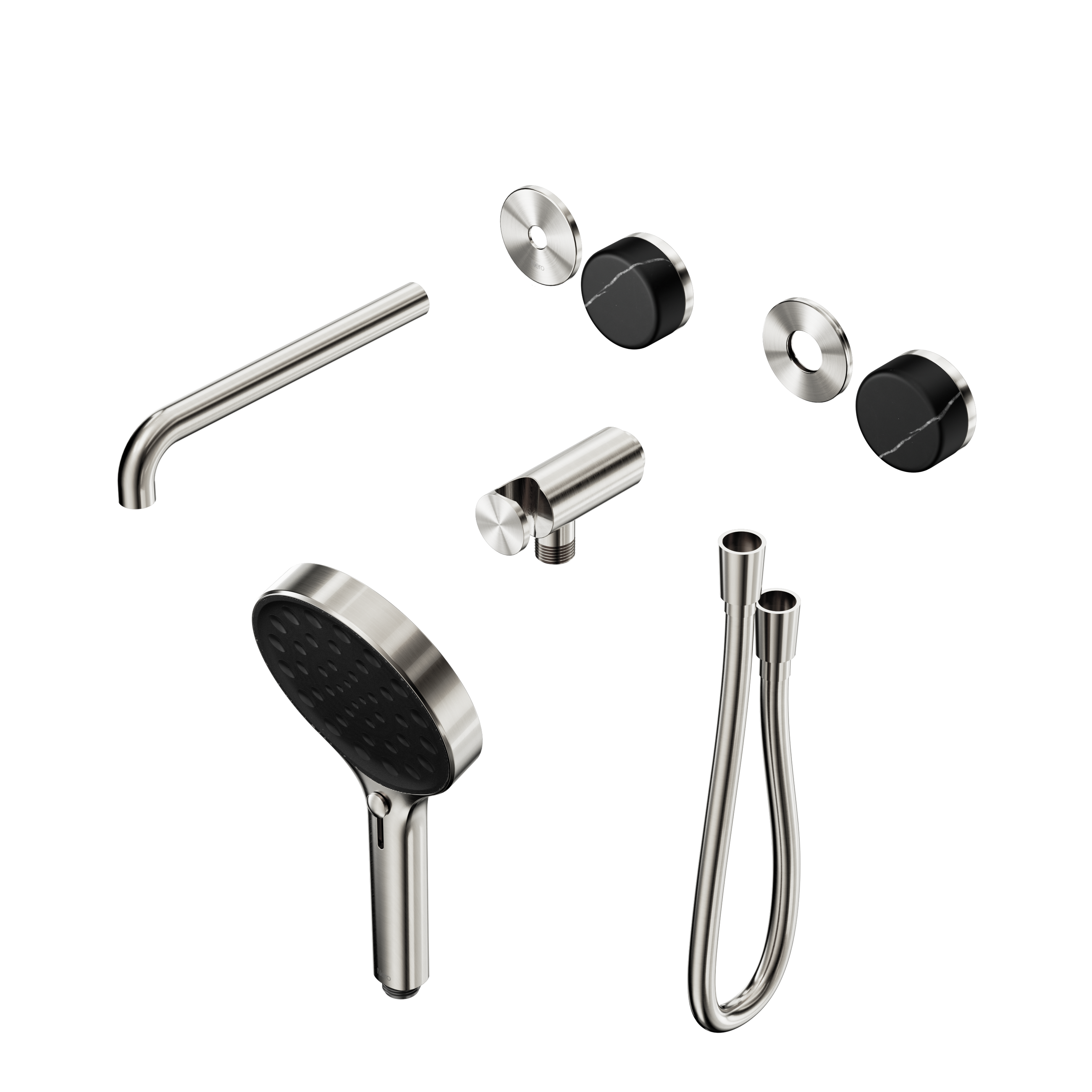 Serenity Progressive Shower System With Spout With Marquina Black Handle And Serenity Hand Shower Trim Kit Only Brushed Nickel
