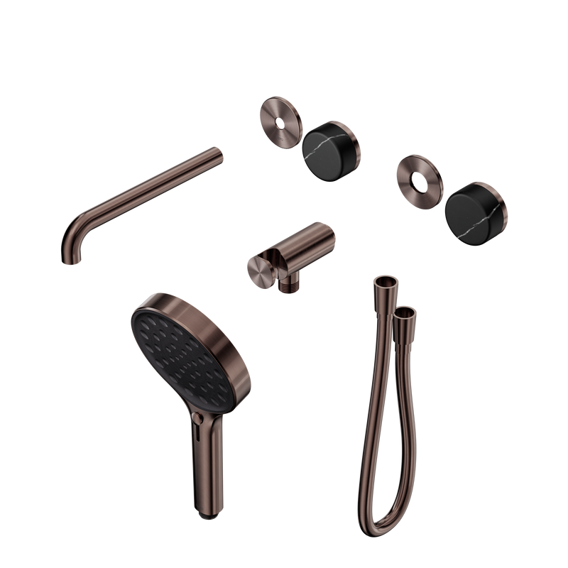 Serenity Progressive Shower System With Spout With Marquina Black Handle And Serenity Hand Shower Trim Kit Only Brushed Bronze