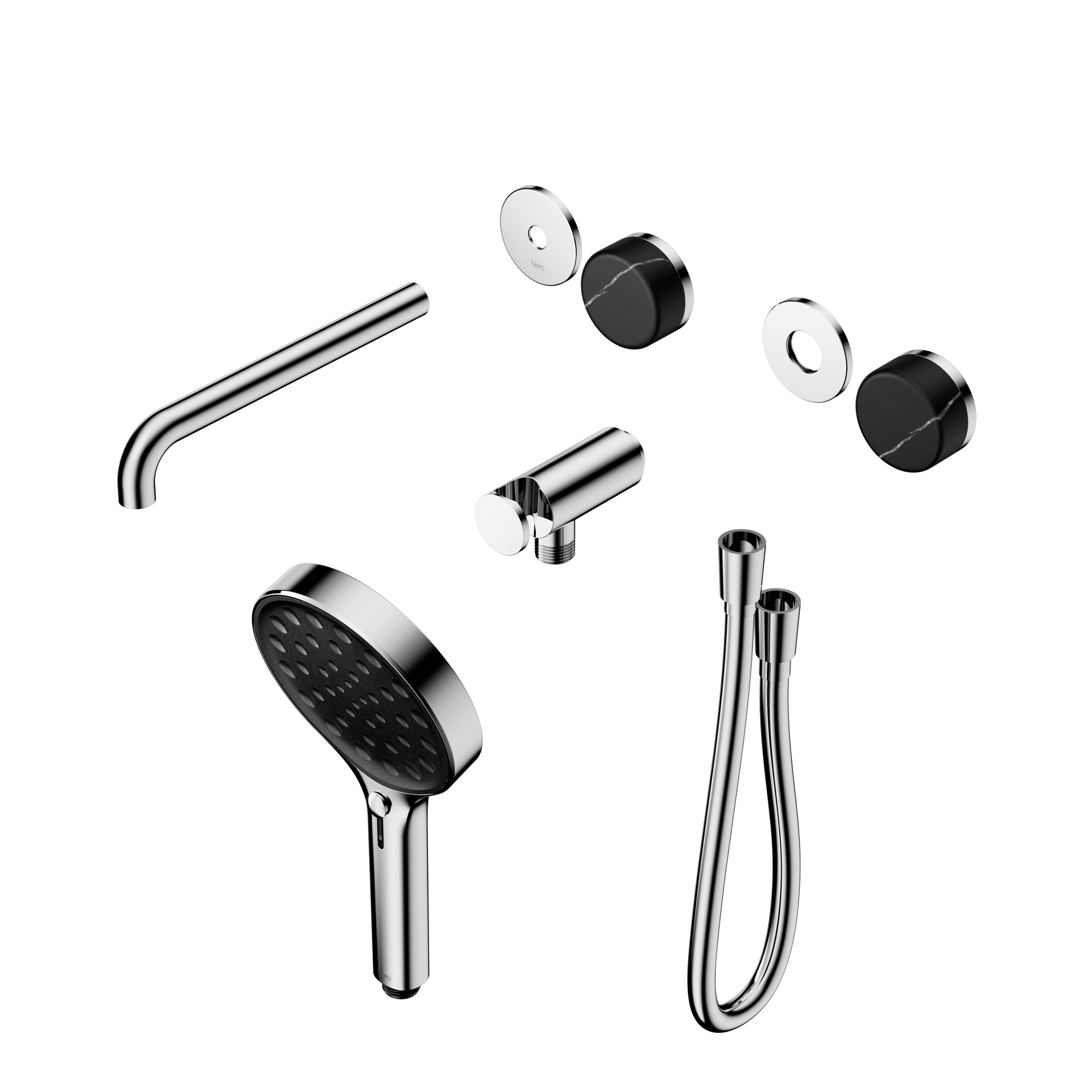 Serenity Progressive Shower System With Spout With Marquina Black Handle And Serenity Hand Shower Trim Kit Only Chrome