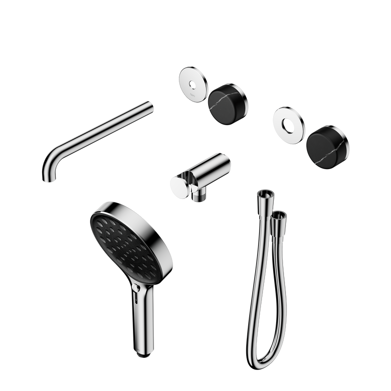 Serenity Progressive Shower System With Spout With Marquina Black Handle And Serenity Hand Shower Trim Kit Only Chrome