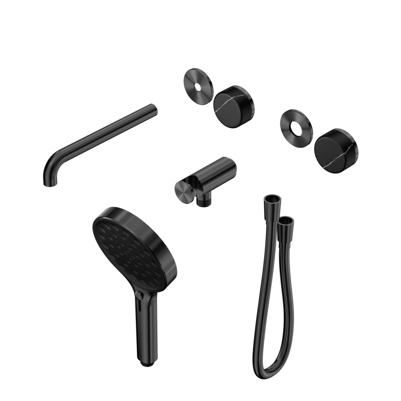 Serenity Progressive Shower System With Spout With Marquina Black Handle And Serenity Hand Shower Trim Kit Only Gun Metal