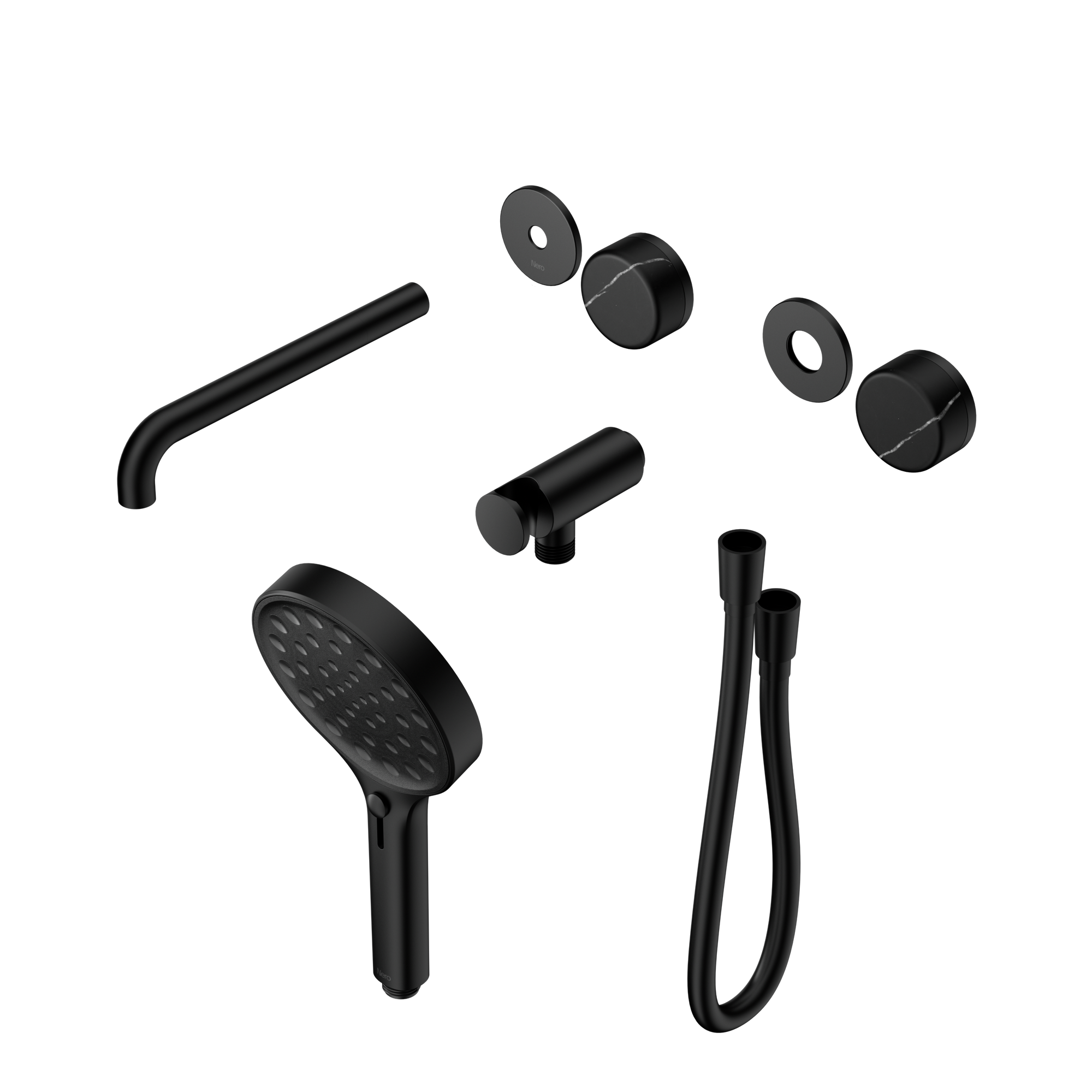 Serenity Progressive Shower System With Spout With Marquina Black Handle And Serenity Hand Shower Trim Kit Only Matte Black