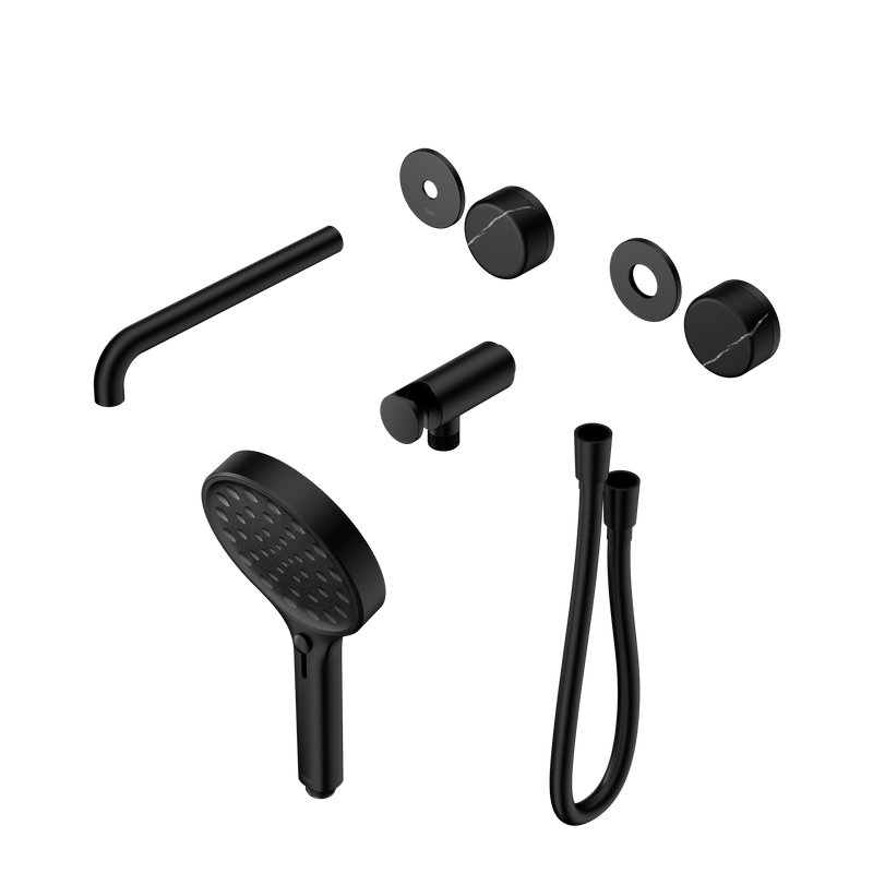 Serenity Progressive Shower System With Spout With Marquina Black Handle And Serenity Hand Shower Trim Kit Only Matte Black
