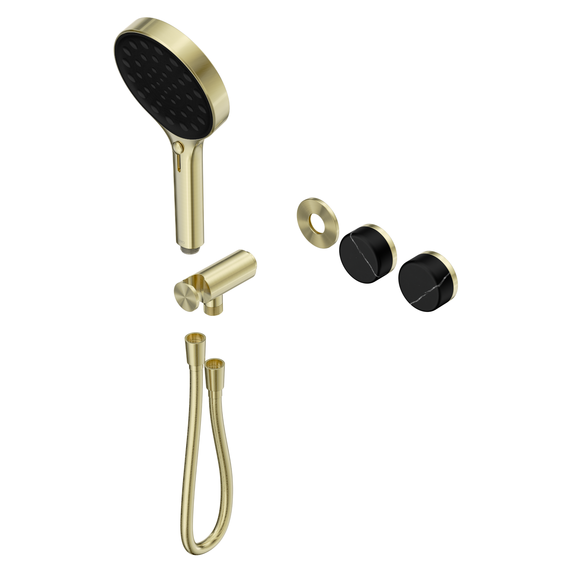 Serenity Progressive Shower System With Marquina Black Handle And Serenity Hand Shower Trim Kit Only Brushed Gold