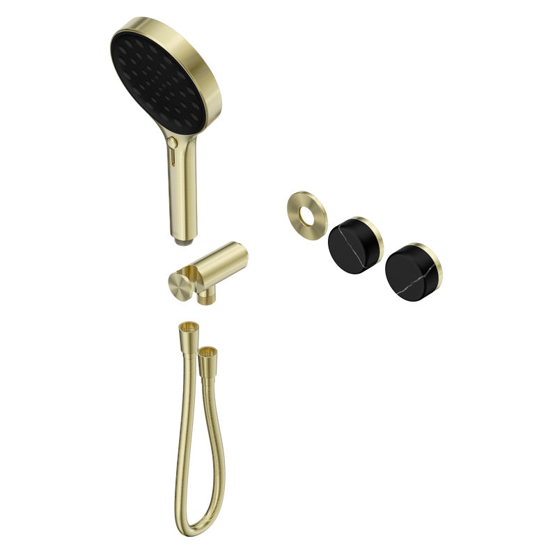 Serenity Progressive Shower System With Marquina Black Handle And Serenity Hand Shower Trim Kit Only Brushed Gold
