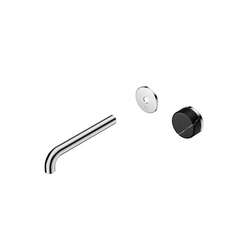 Serenity Progressive Wall Basin Mixer 185mm Spout With Marquina Black Handle Trim Kit Only Chrome