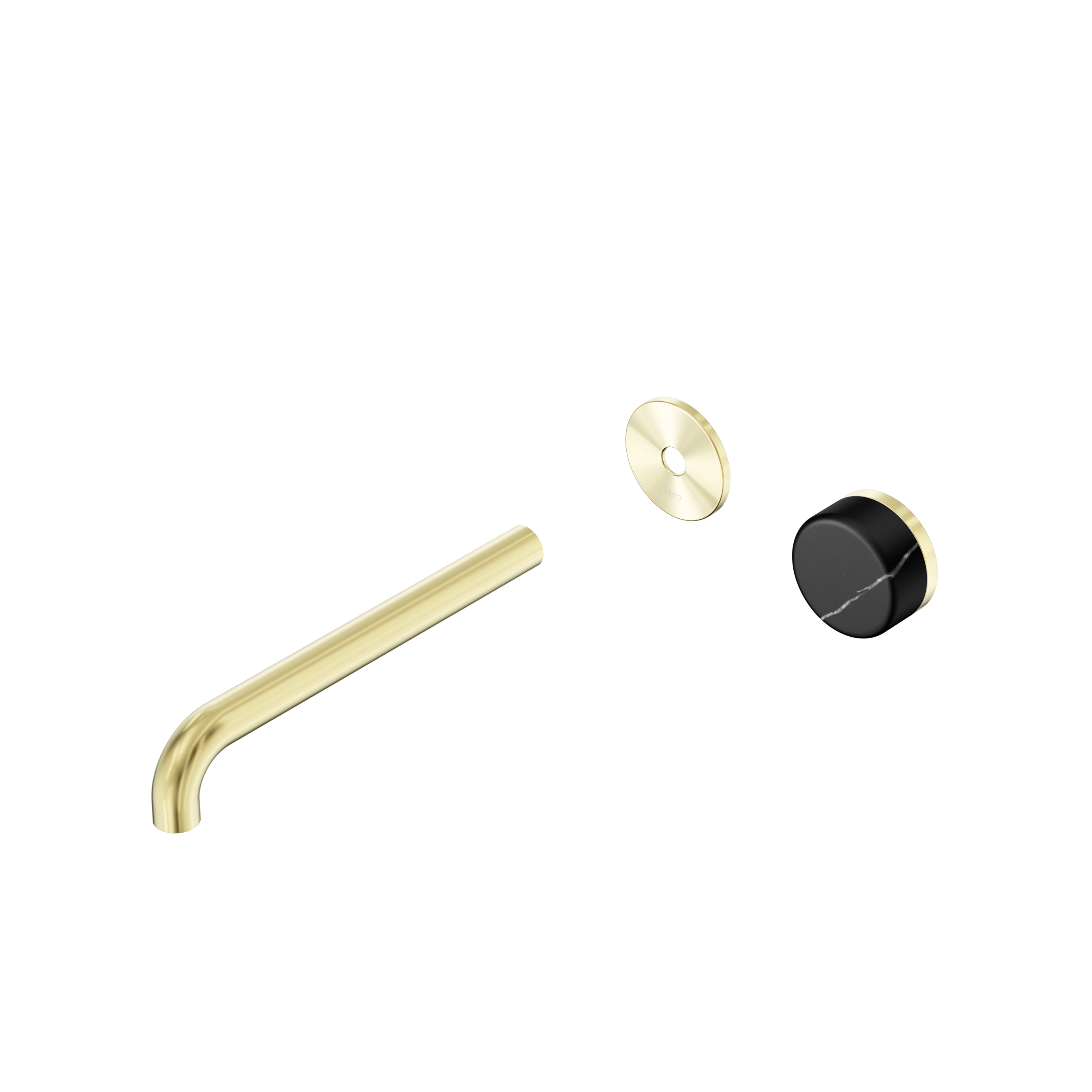 Serenity Progressive Wall Basin Mixer 220mm Spout With Marquina Black Handle Trim Kit Only Brushed Gold