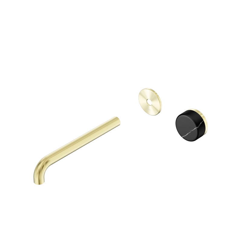 Serenity Progressive Wall Basin Mixer 220mm Spout With Marquina Black Handle Trim Kit Only Brushed Gold