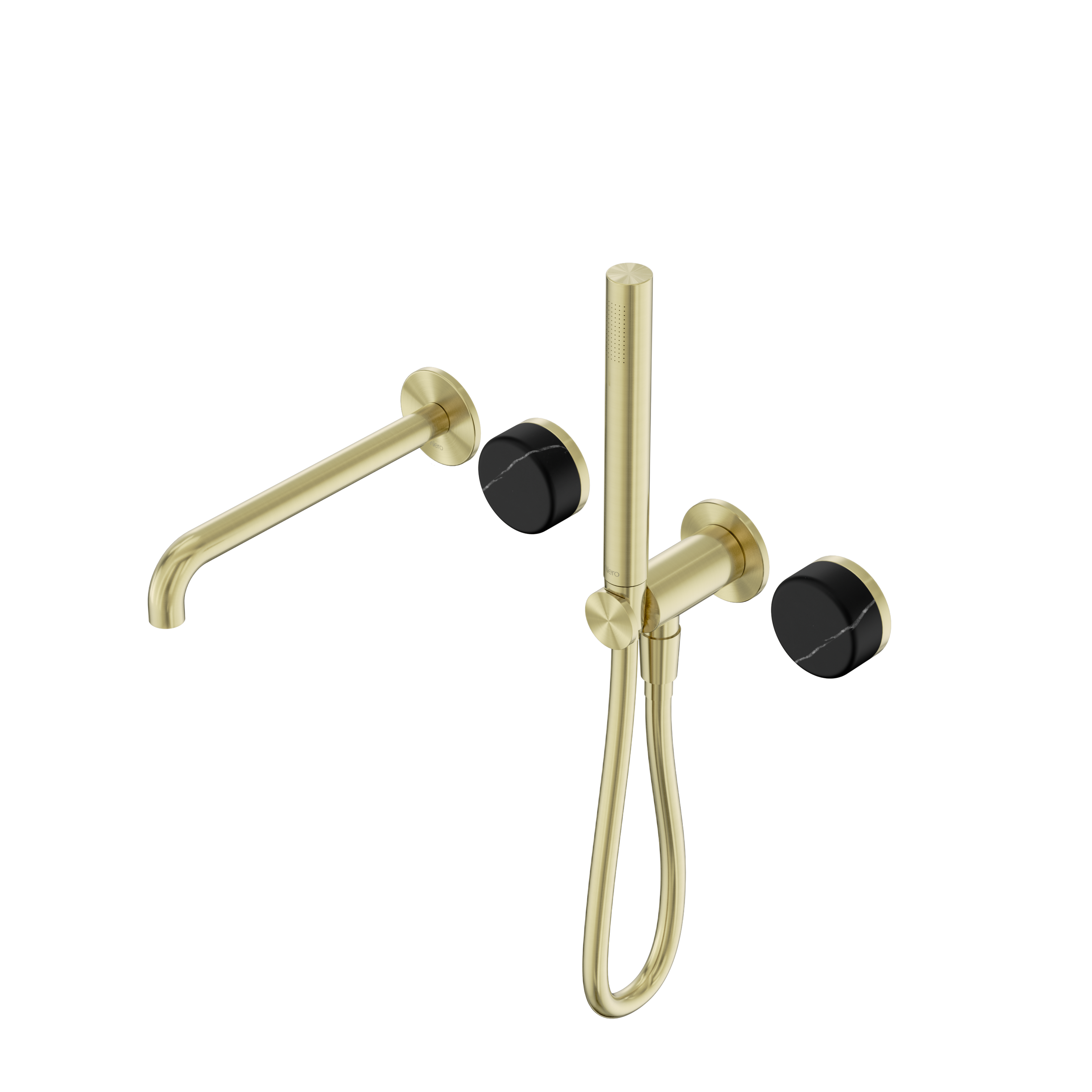 Serenity Progressive Shower System With Spout With Marquina Black Handle And Slim Shower Brushed Gold