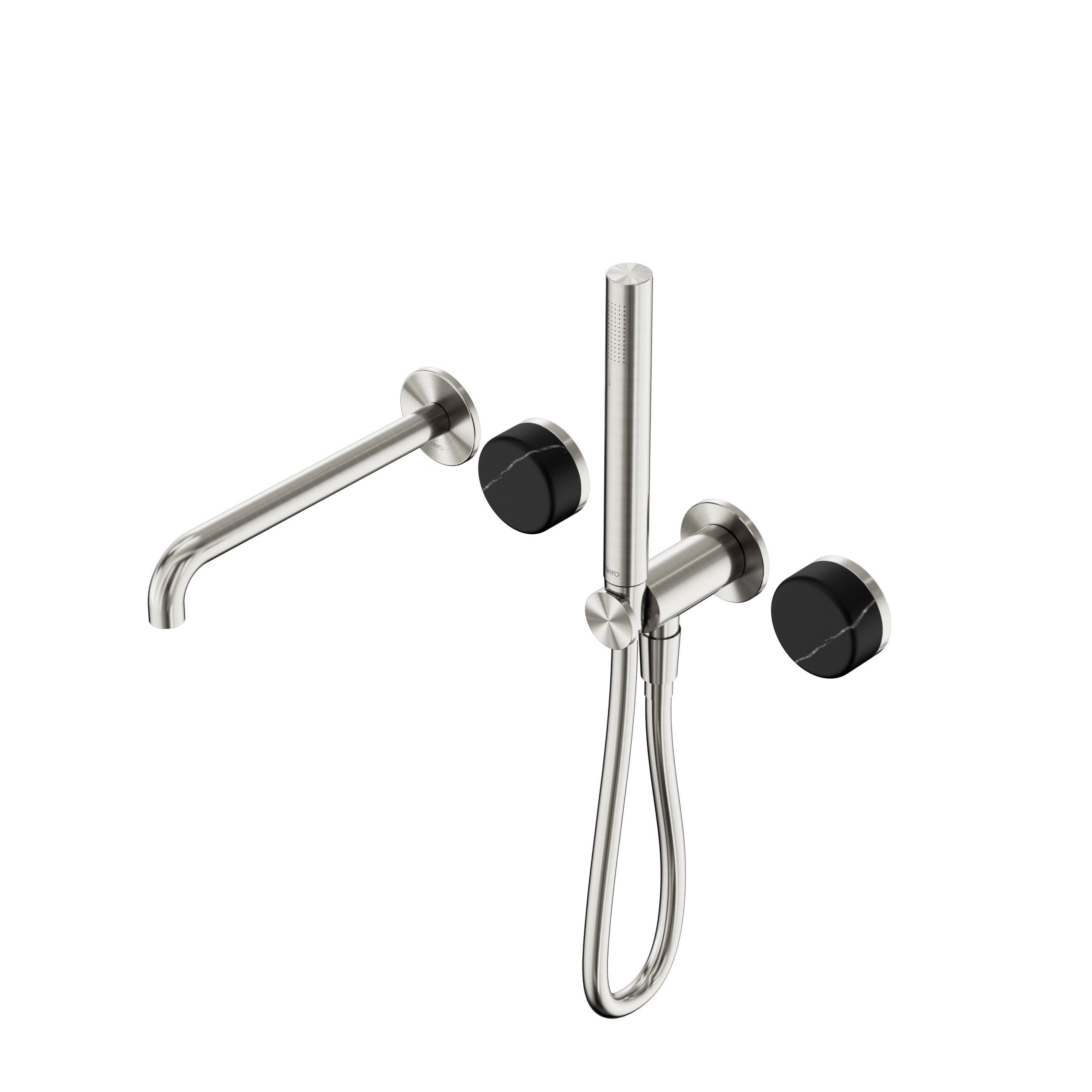 Serenity Progressive Shower System With Spout With Marquina Black Handle And Slim Shower Brushed Nickel