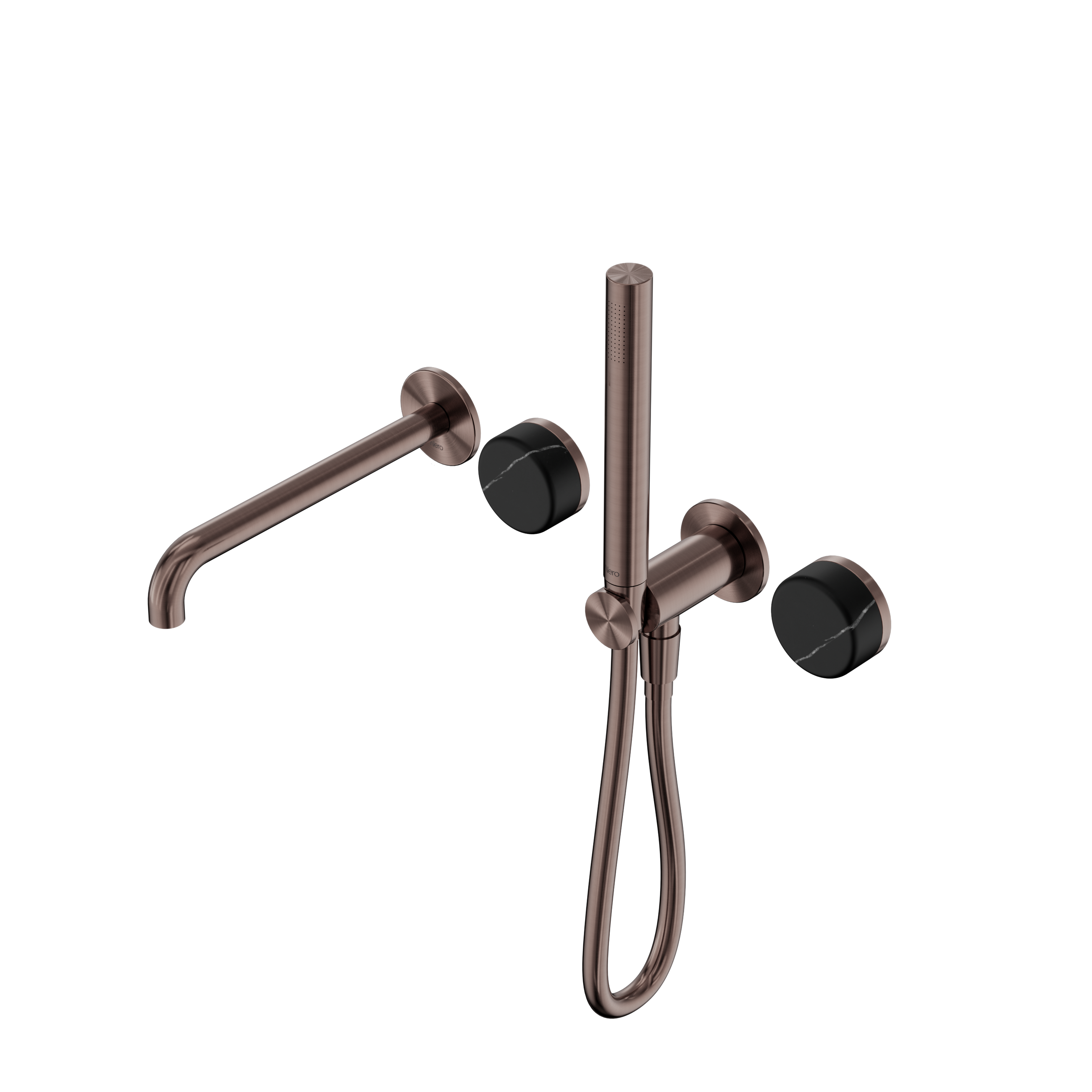 Serenity Progressive Shower System With Spout With Marquina Black Handle And Slim Shower Brushed Bronze