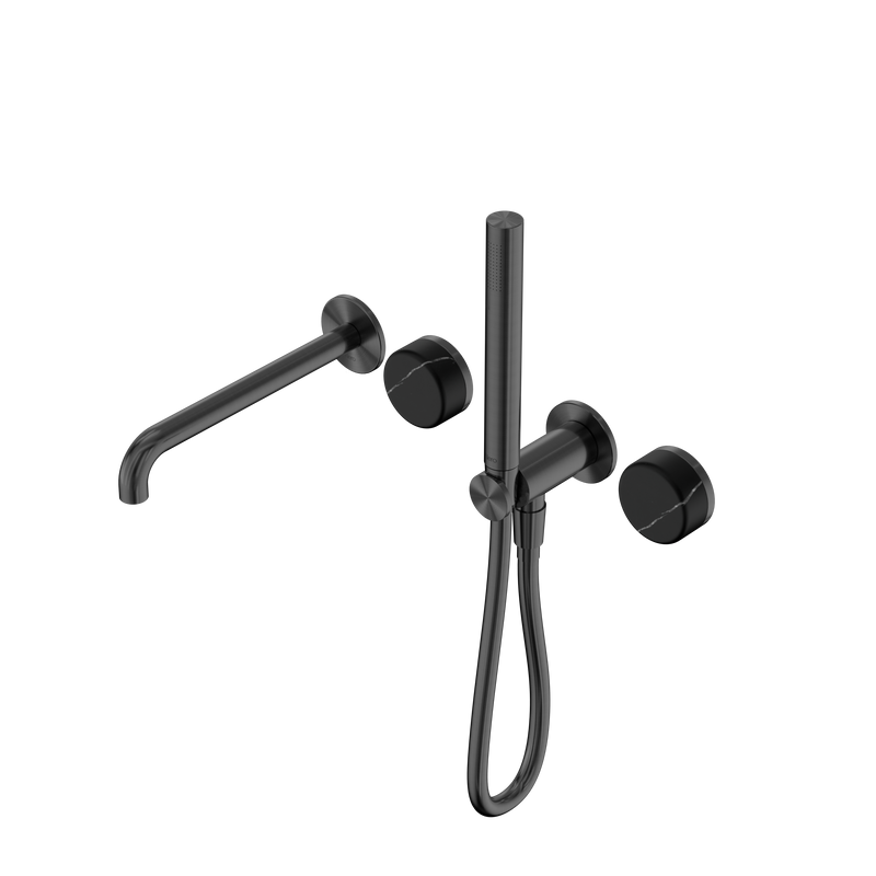 Serenity Progressive Shower System With Spout With Marquina Black Handle And Slim Shower Gun Metal