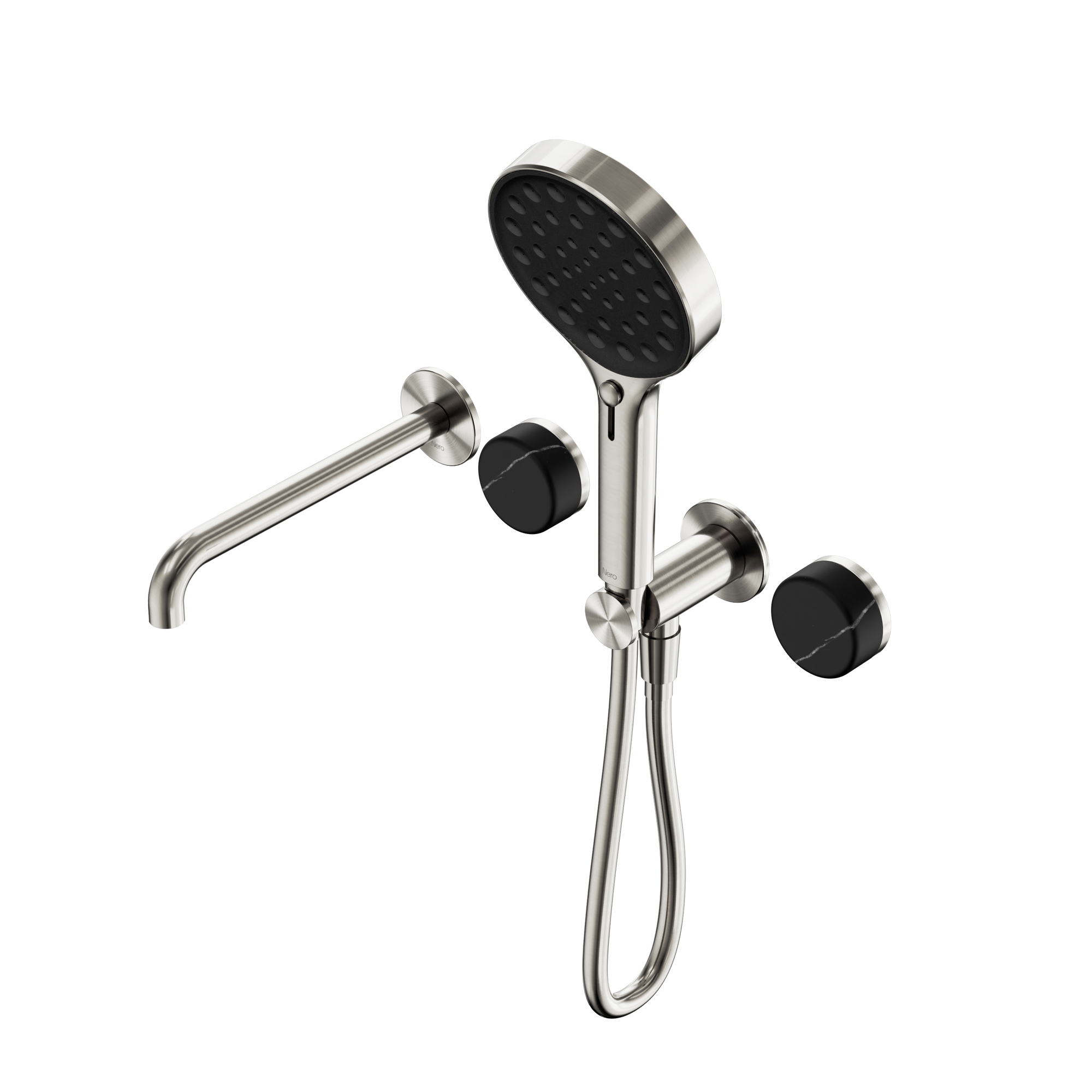 Serenity Progressive Shower System With Spout With Marquina Black Handle And Serenity Hand Shower Brushed Nickel