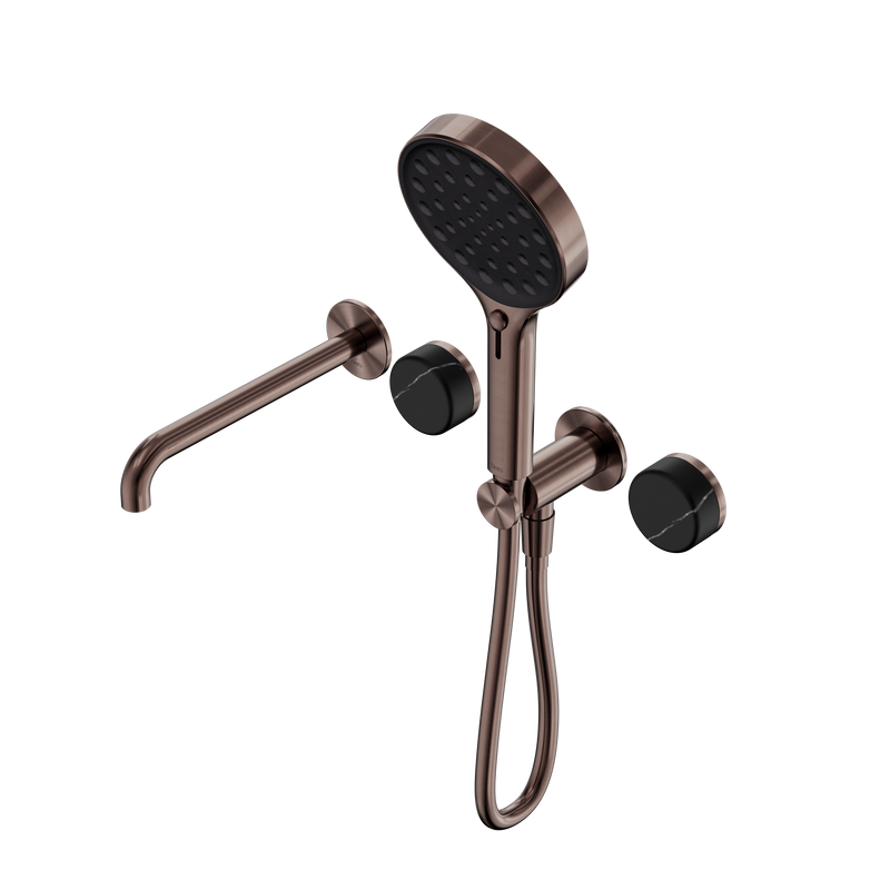 Serenity Progressive Shower System With Spout With Marquina Black Handle And Serenity Hand Shower Brushed Bronze