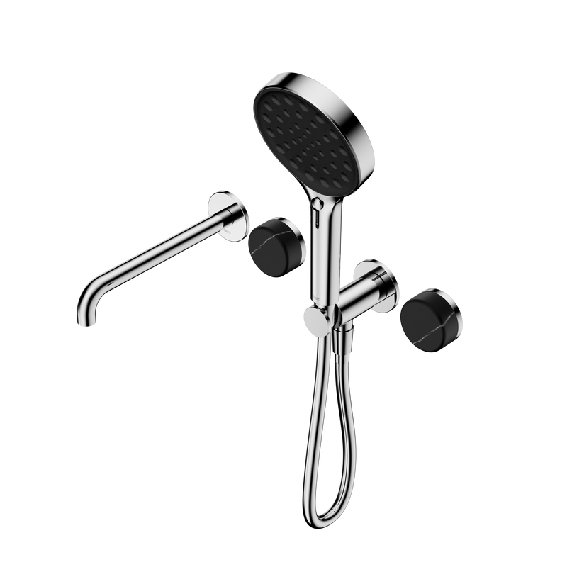 Serenity Progressive Shower System With Spout With Marquina Black Handle And Serenity Hand Shower Chrome