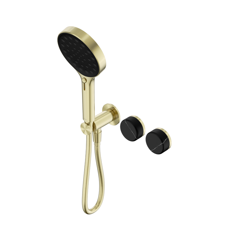 Serenity Progressive Shower System With Marquina Black Handle And Serenity Hand Shower Brushed Gold