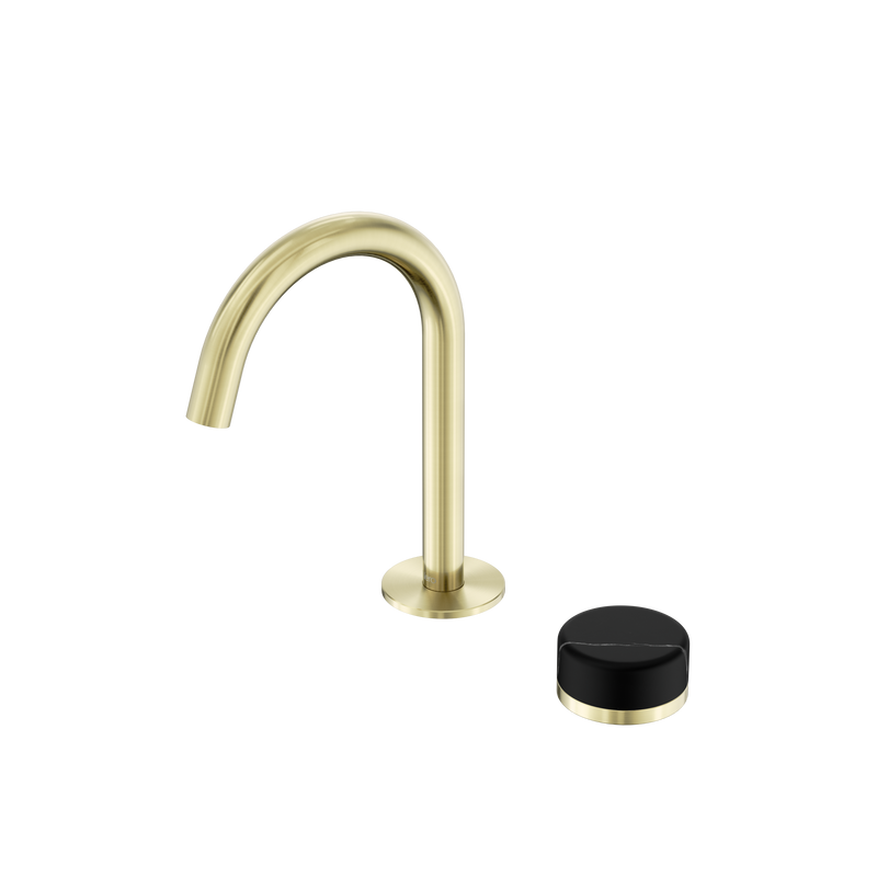 Serenity Progressive Basin Mixer Arc Spout With Marquina Black Handle Brushed Gold