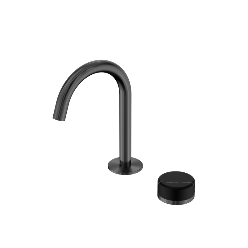 Serenity Progressive Basin Mixer Arc Spout With Marquina Black Handle Gun Metal