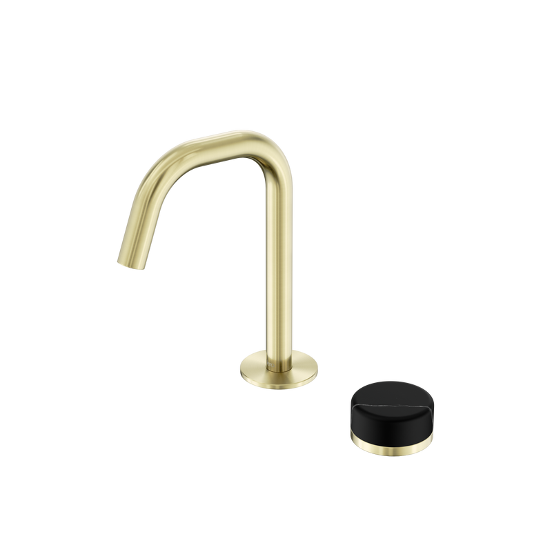 Serenity Progressive Basin Mixer Edge Spout With Marquina Black Handle Brushed Gold