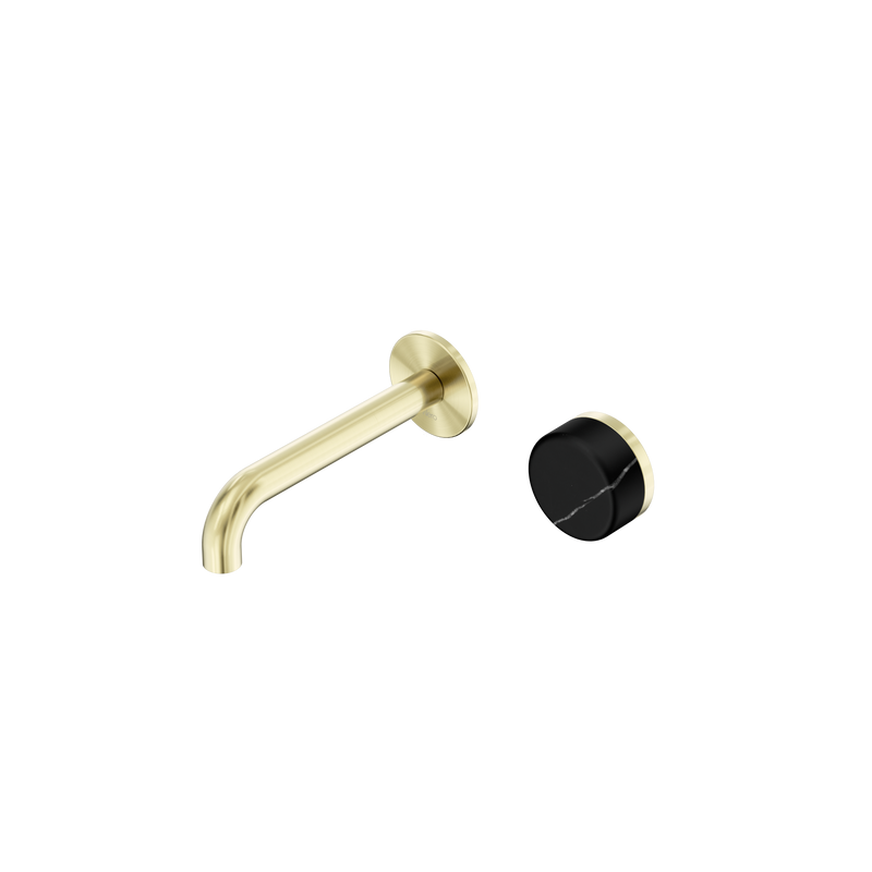 Serenity Progressive Wall Basin Mixer 160mm Spout With Marquina Black Handle Brushed Gold