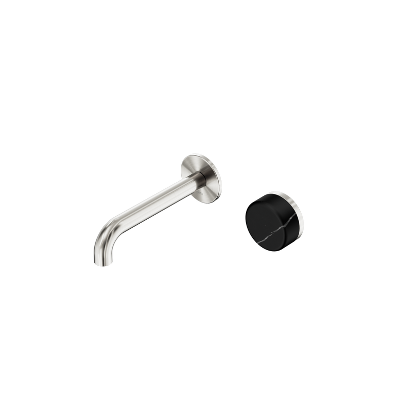 Serenity Progressive Wall Basin Mixer 160mm Spout With Marquina Black Handle Brushed Nickel