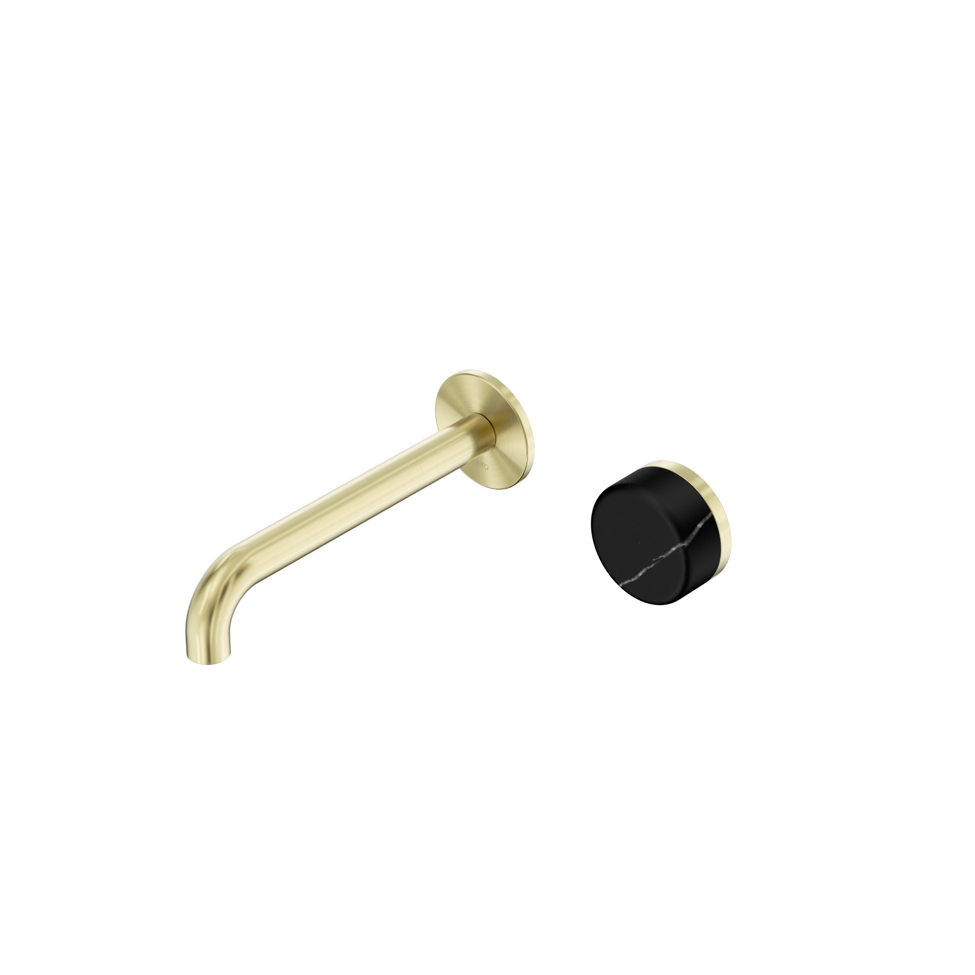 Serenity Progressive Wall Basin Mixer 185mm Spout With Marquina Black Handle Brushed Gold