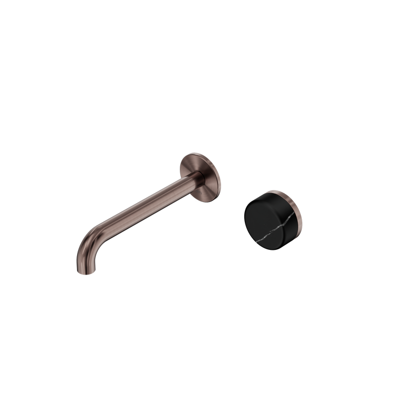Serenity Progressive Wall Basin Mixer 185mm Spout With Marquina Black Handle Brushed Bronze