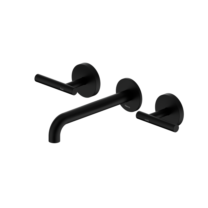 Mecca Lever Wall Basin/Bath Set 185mm Spout Matte Black