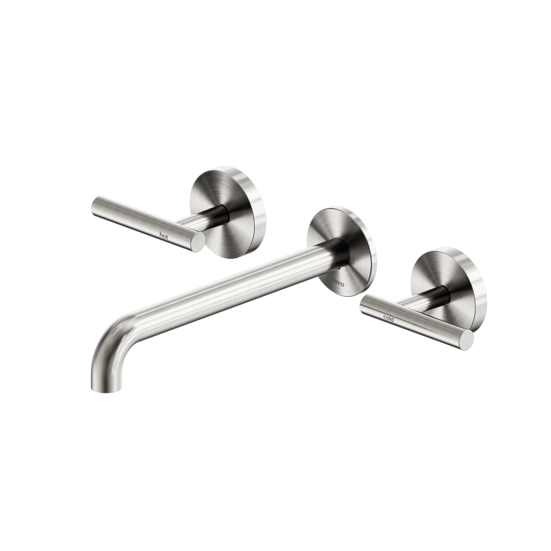 Mecca Lever Wall Basin/Bath Set 220mm Spout Brushed Nickel
