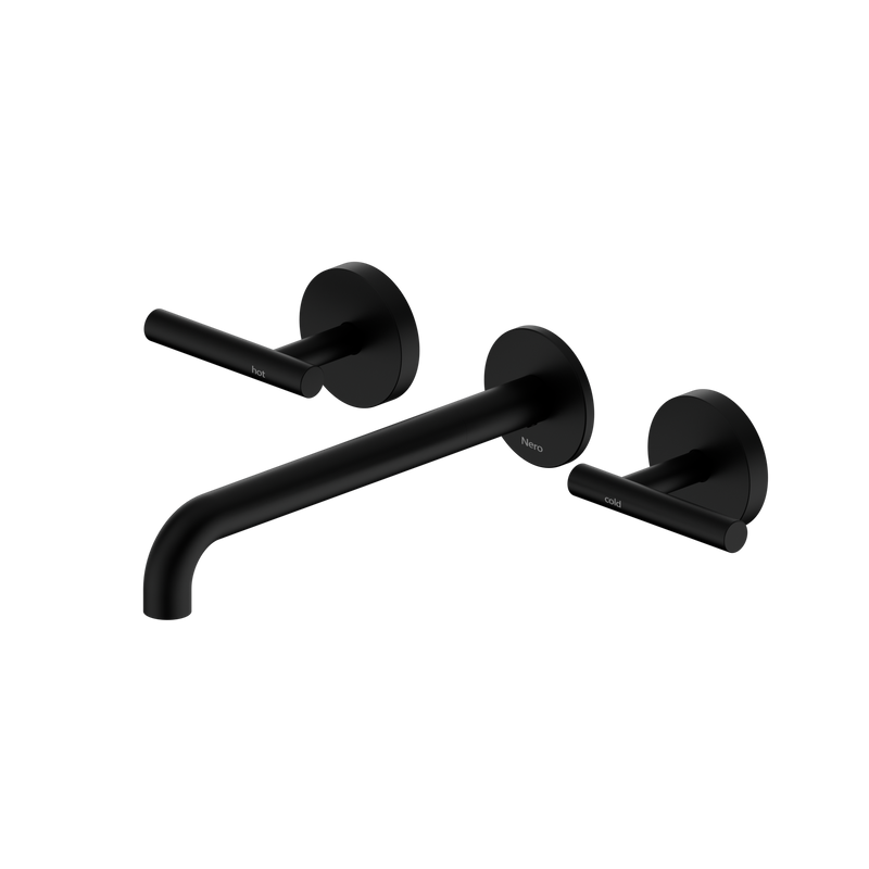 Mecca Lever Wall Basin/Bath Set 220mm Spout Matte Black