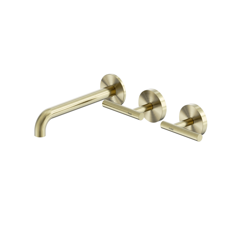 Mecca Lever Wall Basin/Bath Set 185mm Offset Spout Brushed Gold